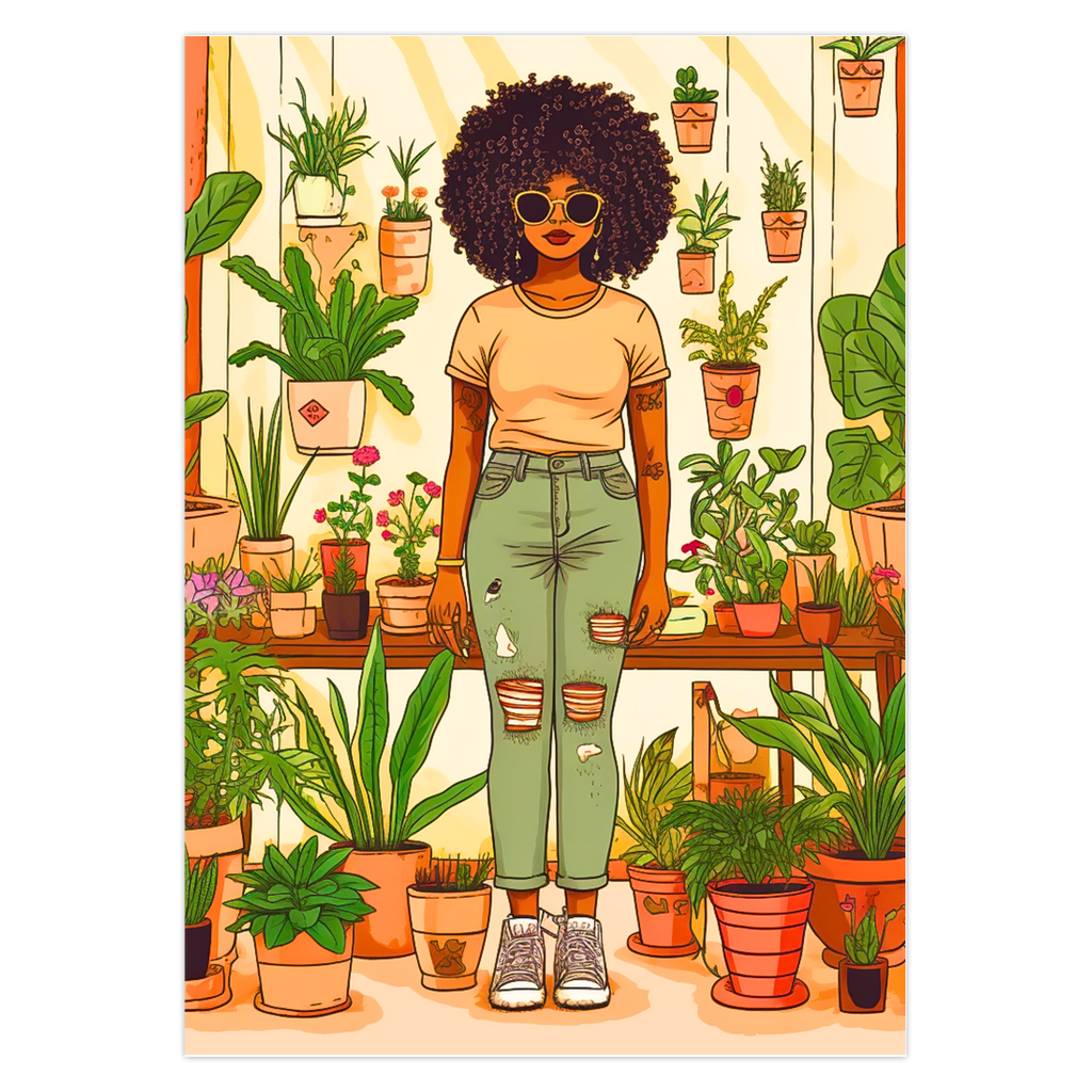 Plant Mom Collection | Peach Dream | Folded Cards | Black Woman By Her Beloved Plant Babies |