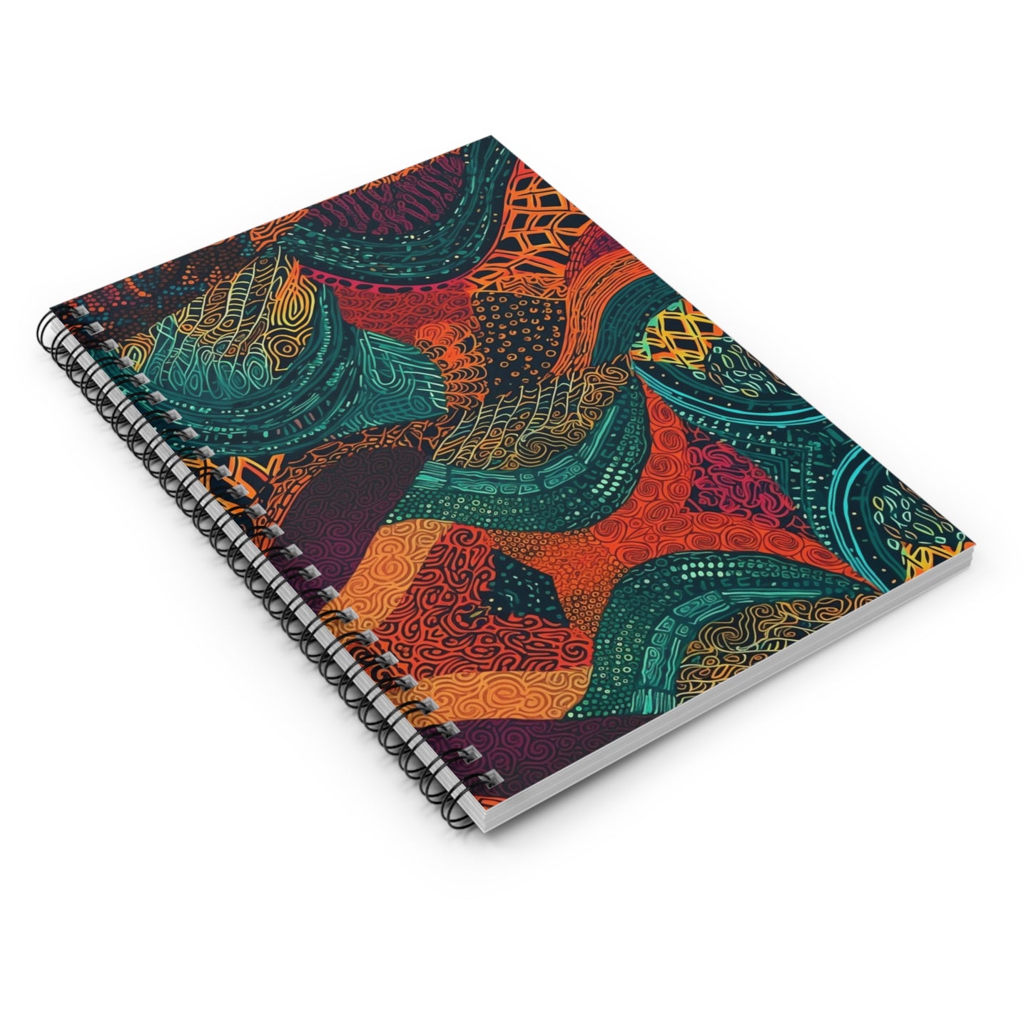 Kente Kaleidoscope| Spiral Notebook | Ruled Line | African Wax Print | Orange,Teal |