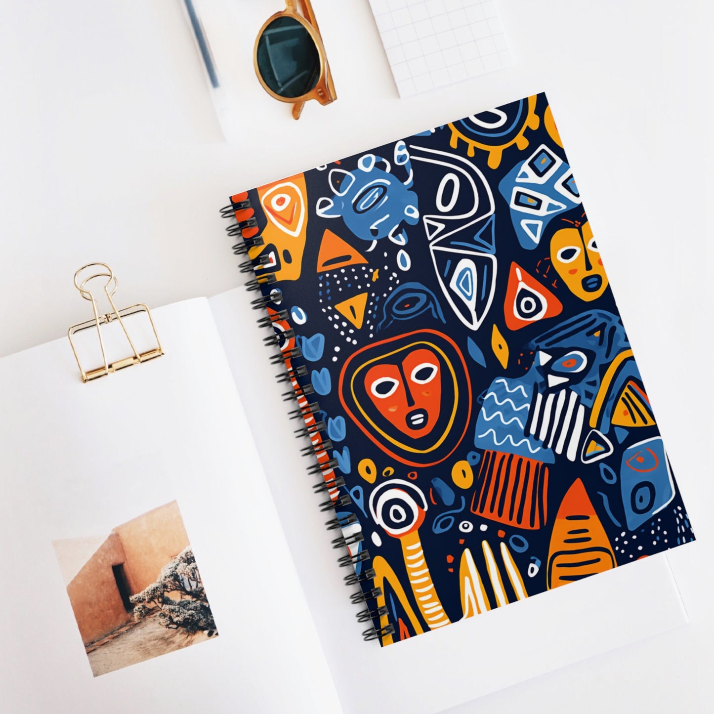 Mukingi Mask | African Wax Print | Spiral Notebook - Ruled Line