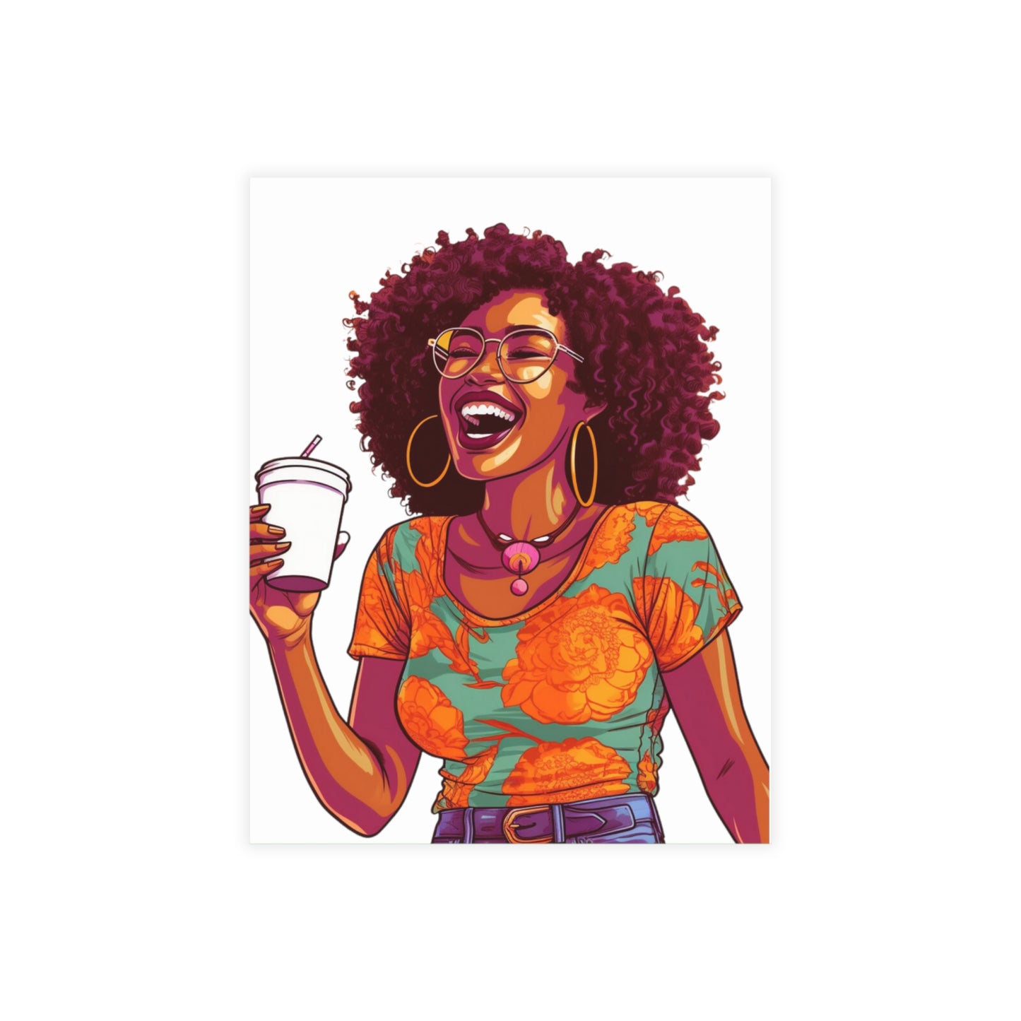 Coffee Break Collection | Jill | Black African American Women with Coffee | Black Joy | Orange |