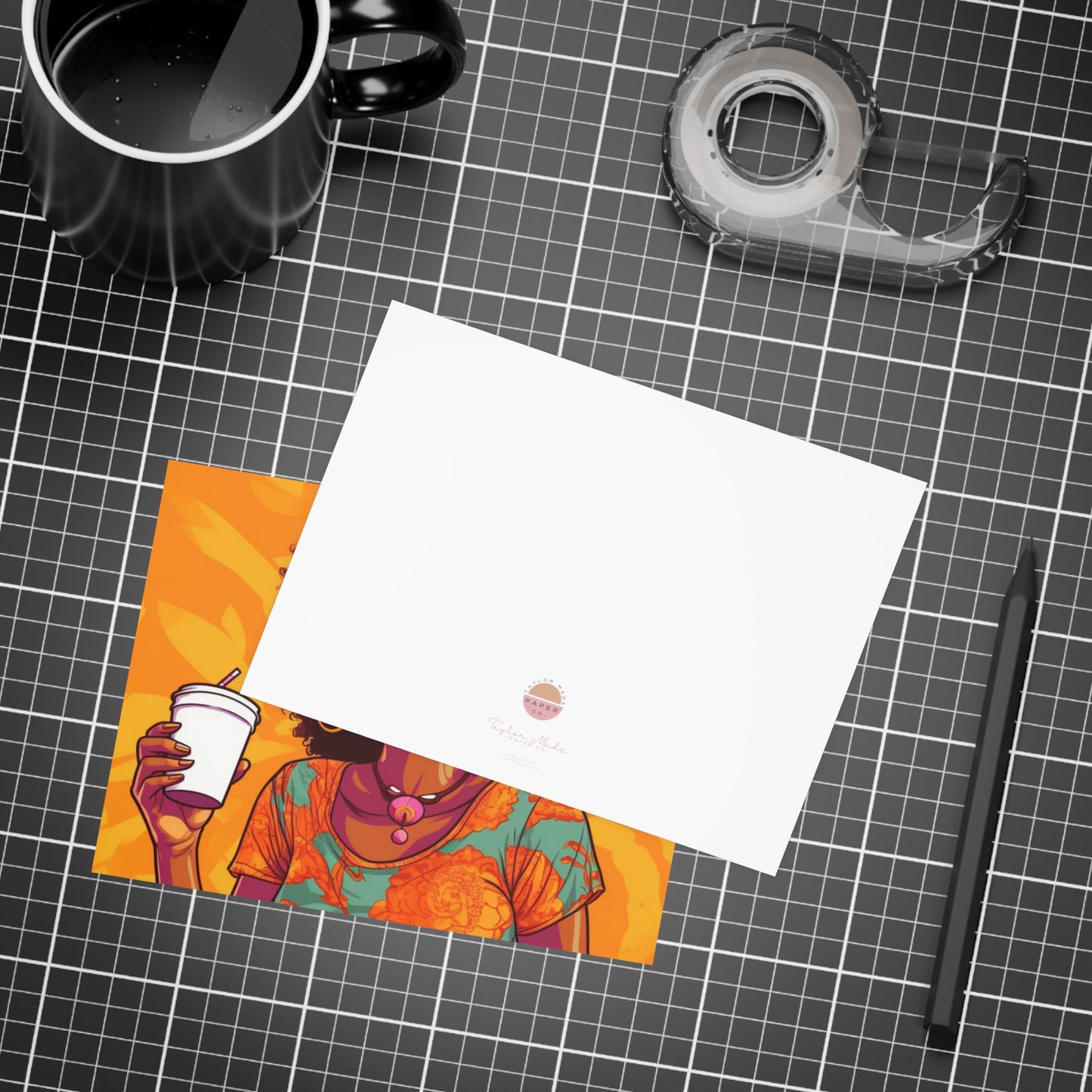 Coffee Break Collection | Jill | Black African American Women with Coffee | Black Joy | Orange |