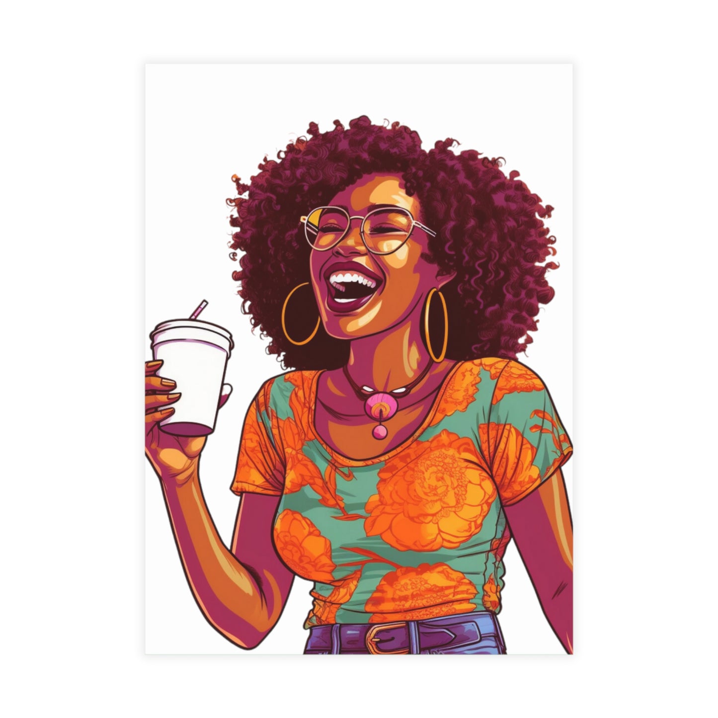 Coffee Break Collection | Jill | Black African American Women with Coffee | Black Joy | Orange |