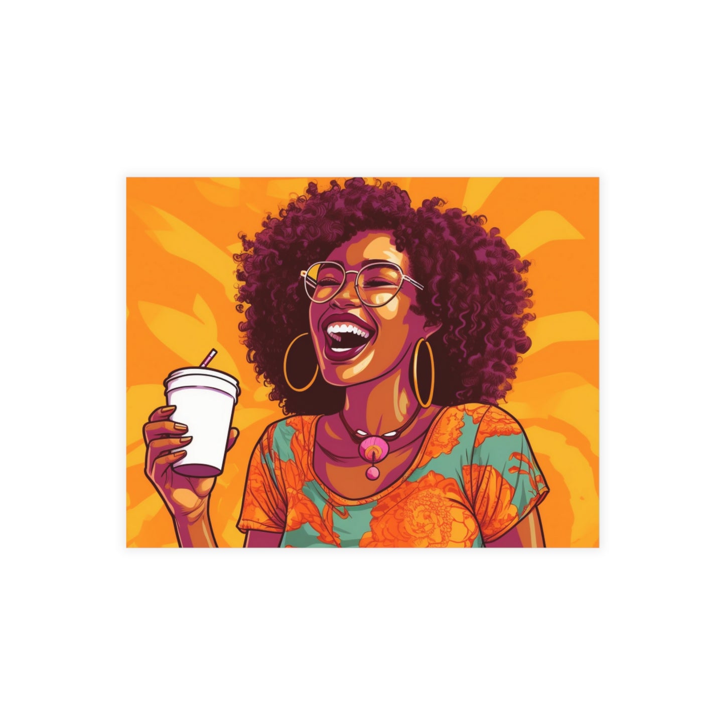 Coffee Break Collection | Jill | Black African American Women with Coffee | Black Joy | Orange |
