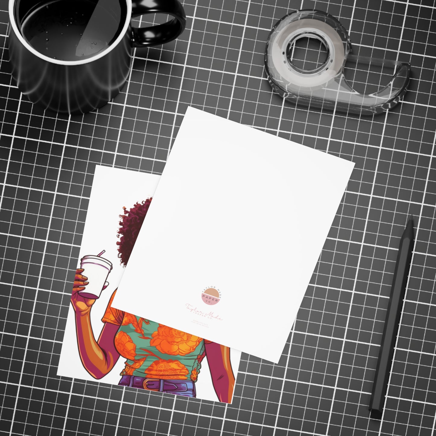 Coffee Break Collection | Jill | Black African American Women with Coffee | Black Joy | Orange |