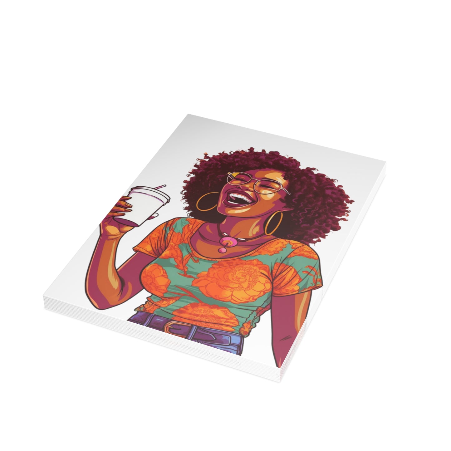 Coffee Break Collection | Jill | Black African American Women with Coffee | Black Joy | Orange |