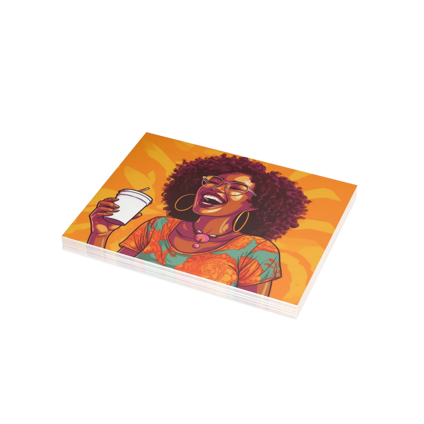 Coffee Break Collection | Jill | Black African American Women with Coffee | Black Joy | Orange |