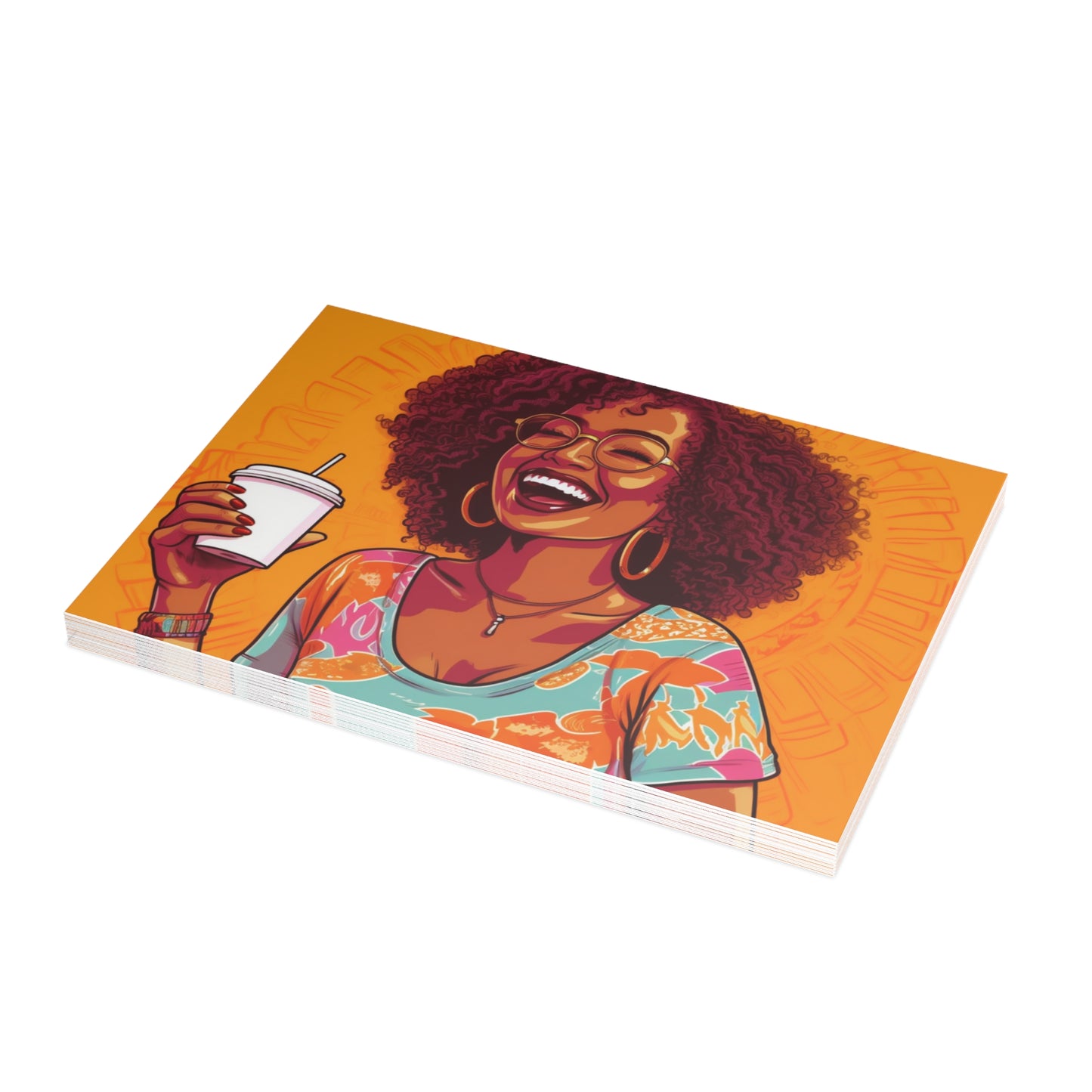 | Coffee Break Collection | Postcard Bundles (envelopes included) | Black African American Women with Coffee | Orange |