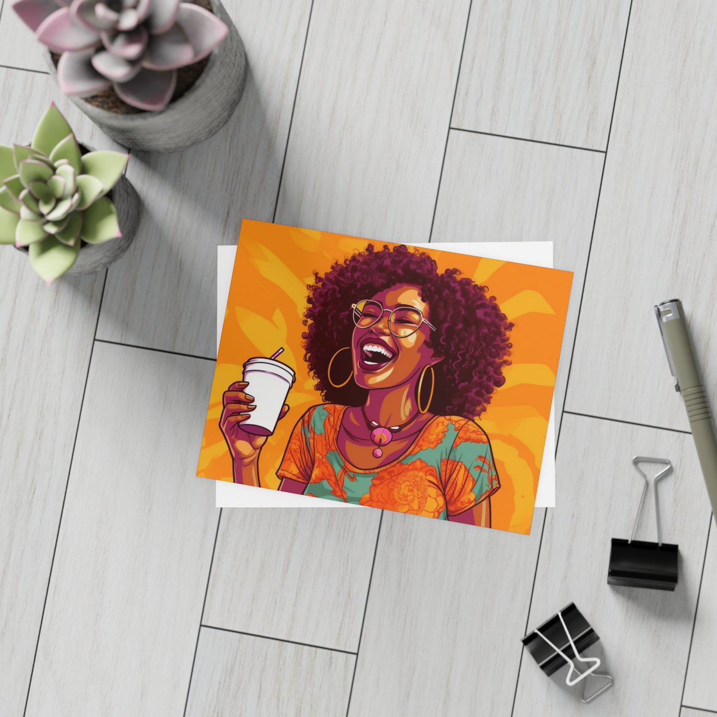 Coffee Break Collection | Jill | Black African American Women with Coffee | Black Joy | Orange |