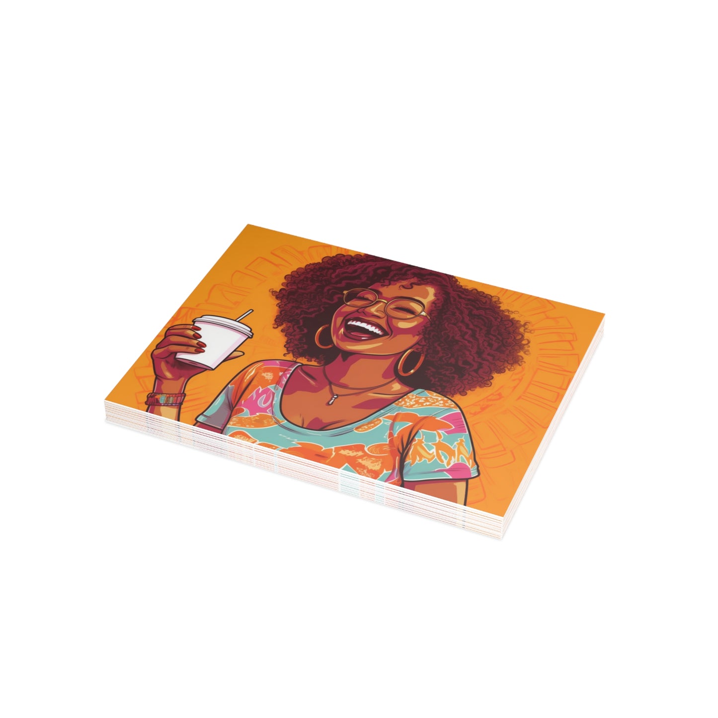 | Coffee Break Collection | Postcard Bundles (envelopes included) | Black African American Women with Coffee | Orange |