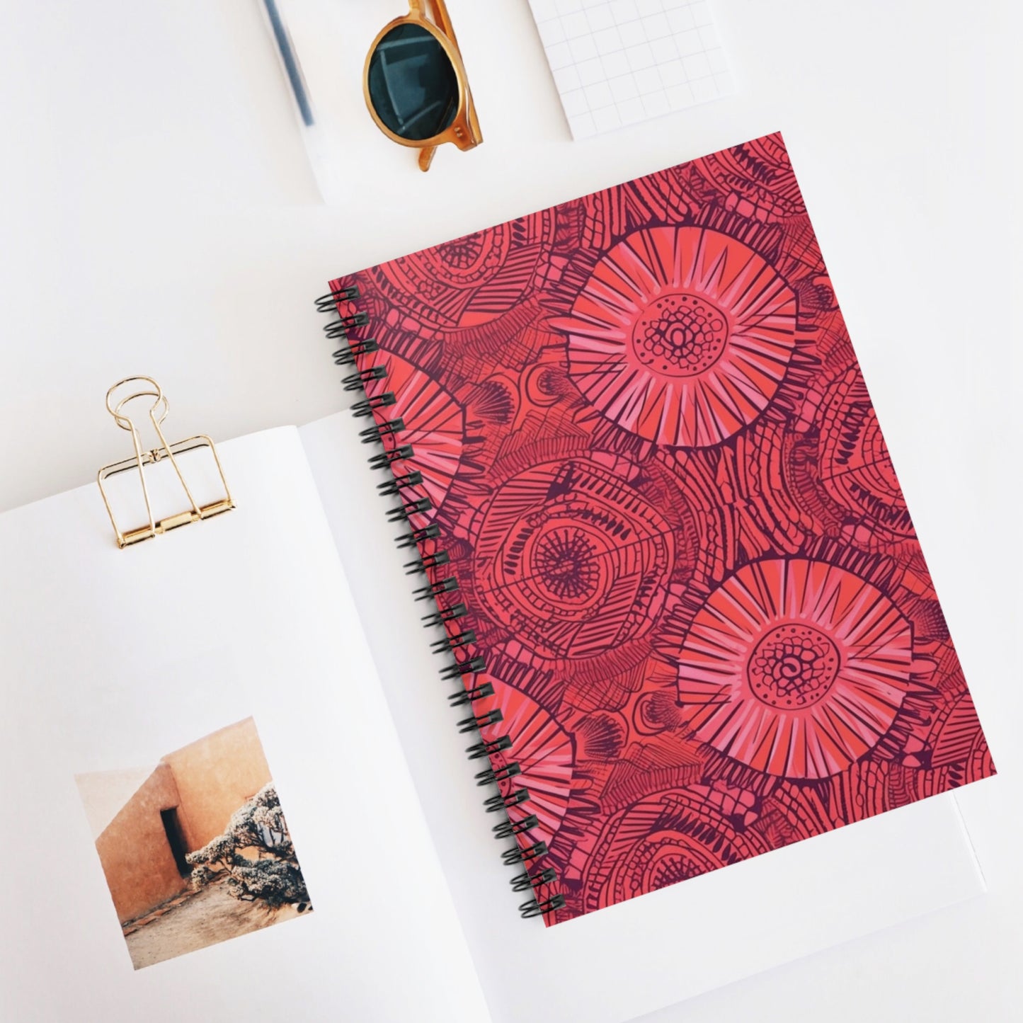 Amhara Ambiance Collection | Spiral Notebook - Ruled Line | Pink | African Wax Print|
