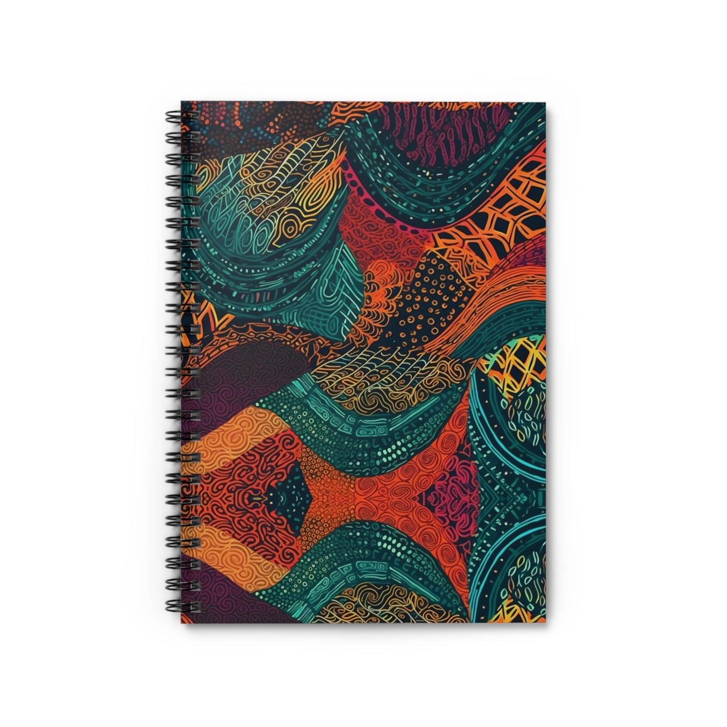 Kente Kaleidoscope| Spiral Notebook | Ruled Line | African Wax Print | Orange,Teal |