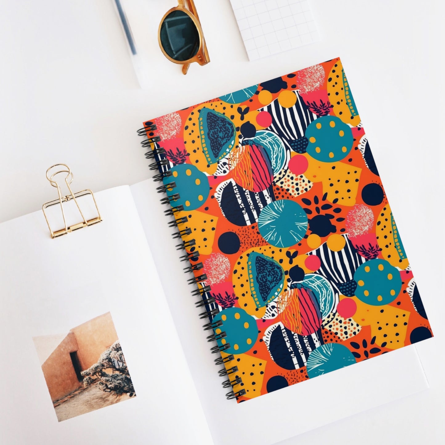 | Kalahari Kaleidoscope | Spiral Notebook - Ruled Line | African Wax Print | Orange, Teal |
