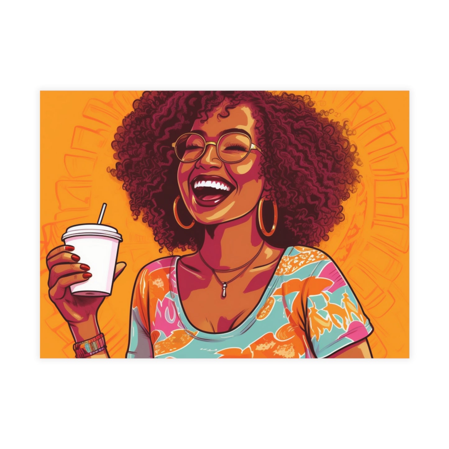 | Coffee Break Collection | Postcard Bundles (envelopes included) | Black African American Women with Coffee | Orange |