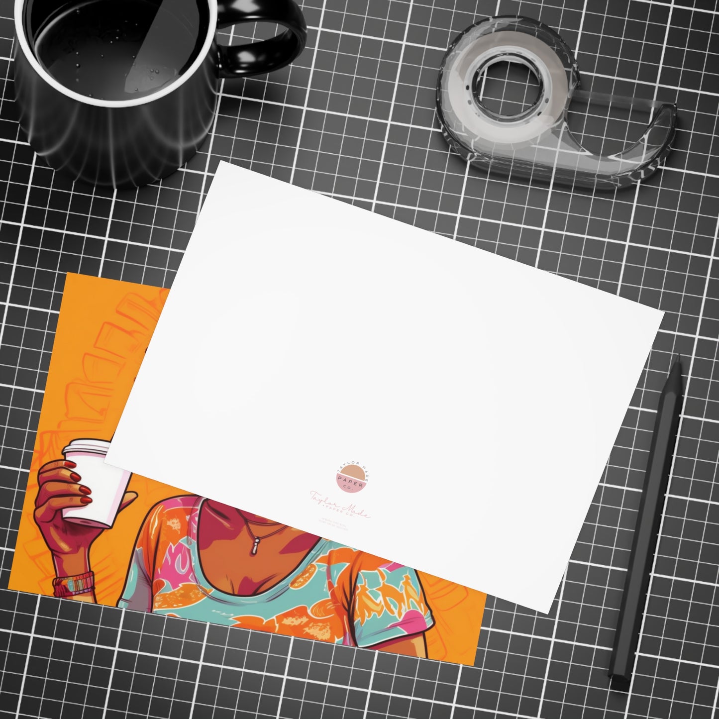 | Coffee Break Collection | Postcard Bundles (envelopes included) | Black African American Women with Coffee | Orange |