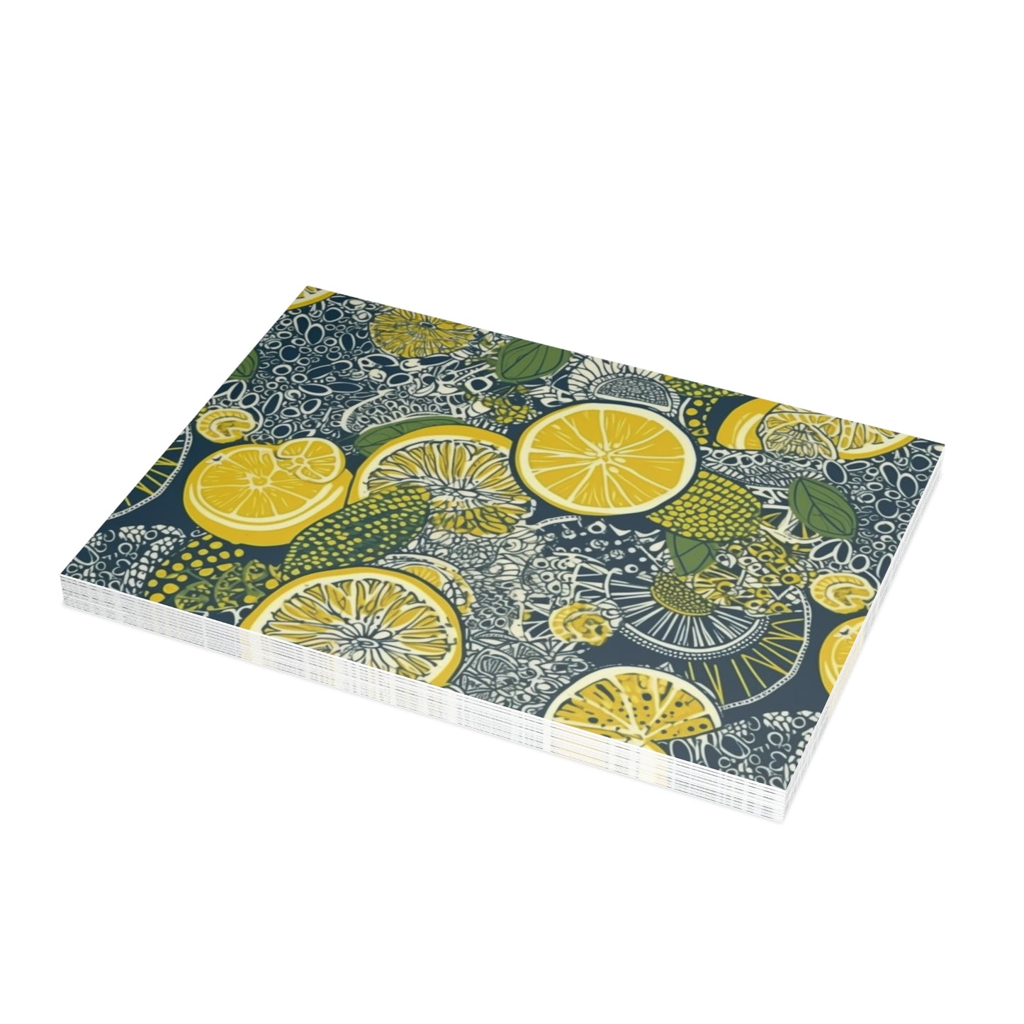 Lemons and Leaves: Lemonade brunch Blue Postcard Bundles |envelopes included | African Wax Print |