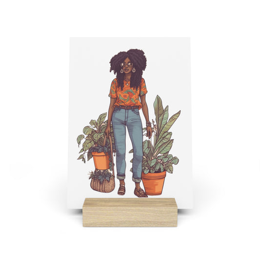 Plant Mom Collection| Kesha| Gallery Board with Stand | Black African American Women Plant Mom| Orange