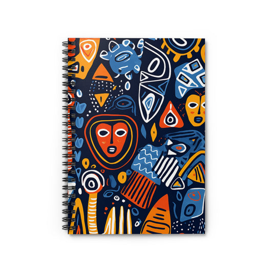 Mukingi Mask | African Wax Print | Spiral Notebook - Ruled Line
