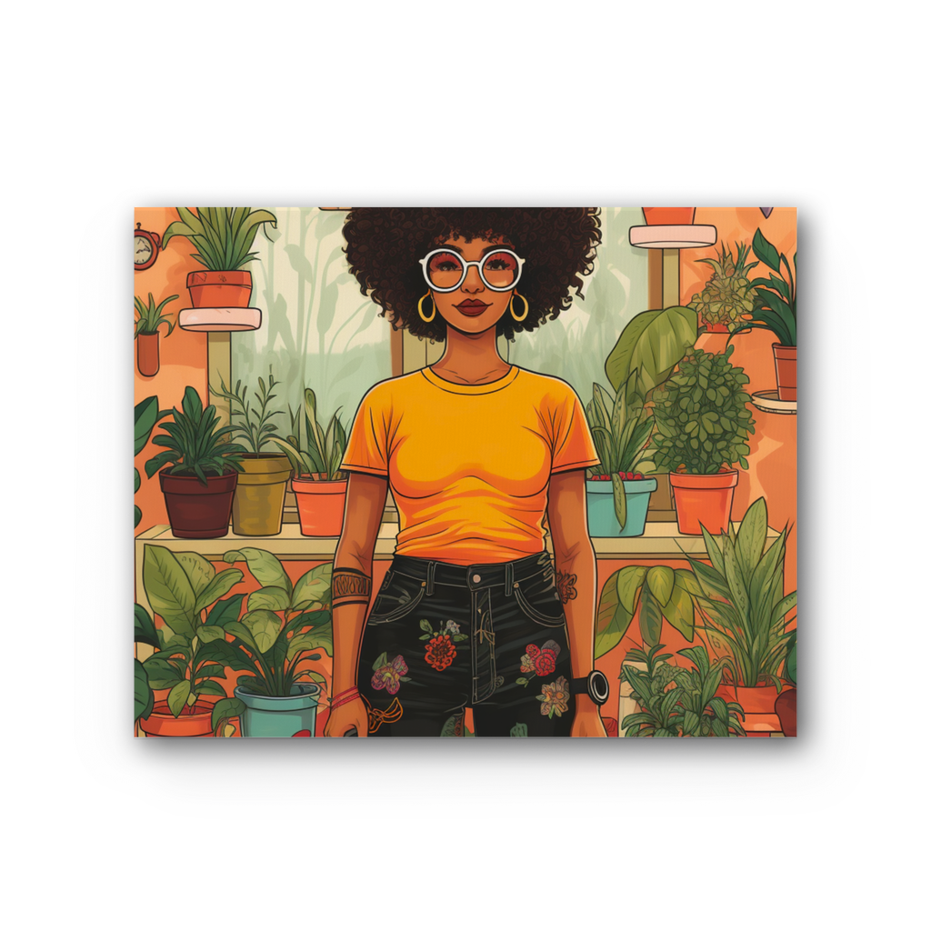| Plant Mom Collection | Amina Tangerine | Premium Stretched Canvas