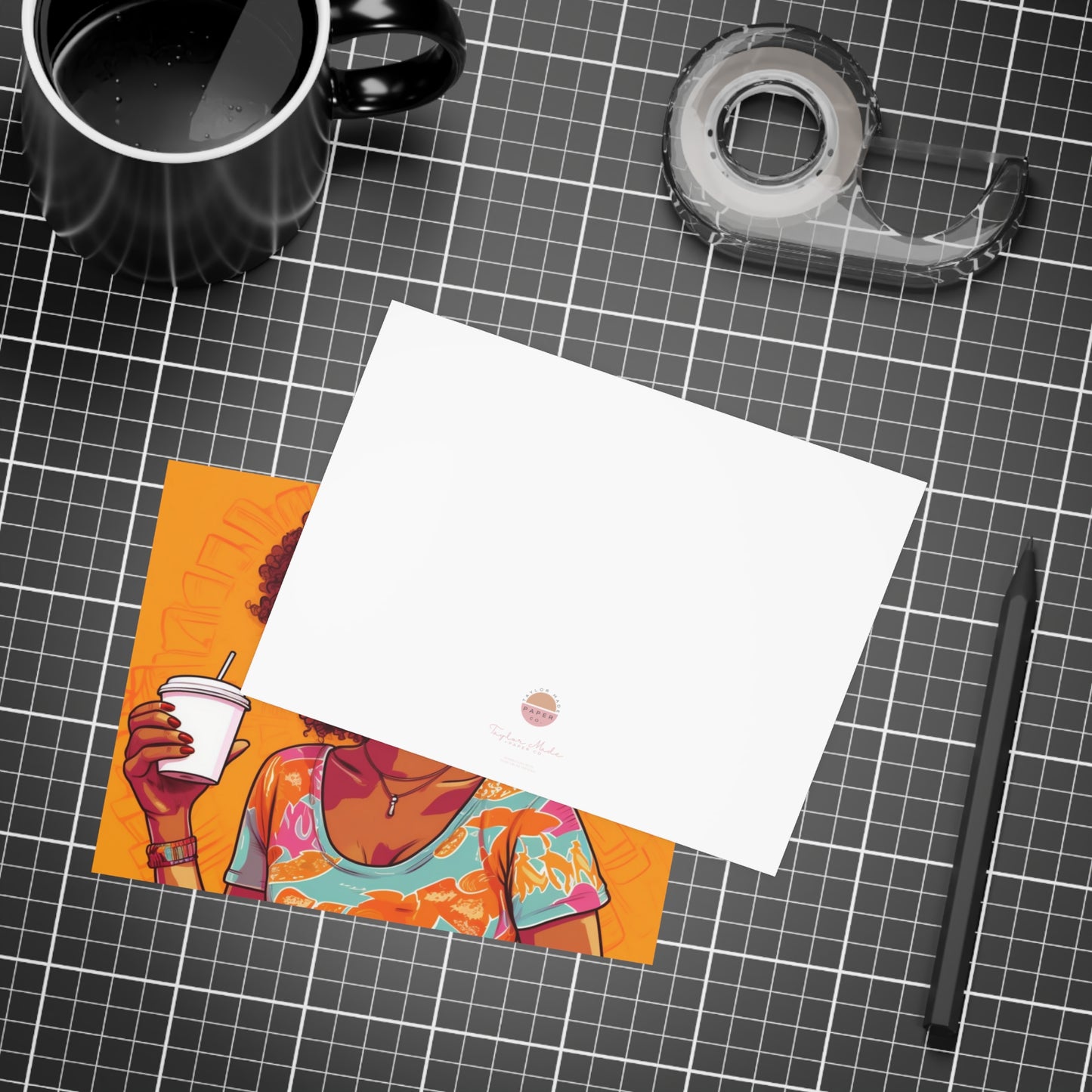 | Coffee Break Collection | Postcard Bundles (envelopes included) | Black African American Women with Coffee | Orange |