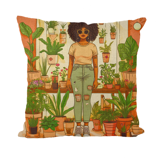 Plant Mom Collection | Peach Dream | Black Woman | By Her Beloved Plant Babies | Throw Pillows