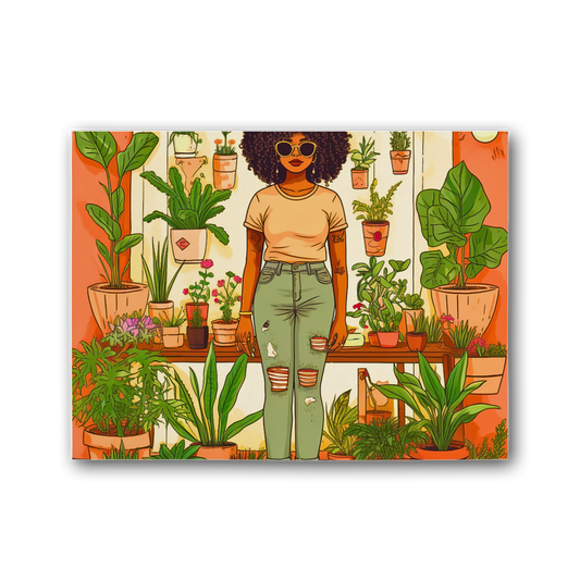 Plant Mom Collection | Peach Dream | Black Woman | By Her Beloved Plant Babies | Premium Stretched Canvas