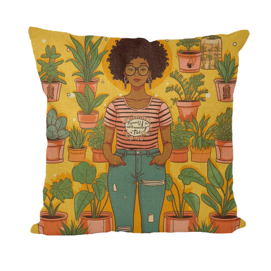 Plant Mom Collection | Trina  Sunshine| Black Women | Throw Pillow with Insert