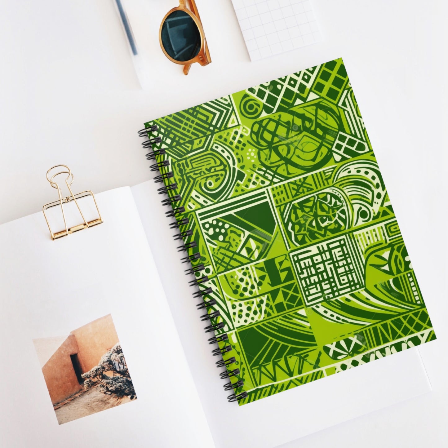 Sankofa Splendor | African Wax Print | Green Tribal Spiral Notebook - Ruled Line | Journal |