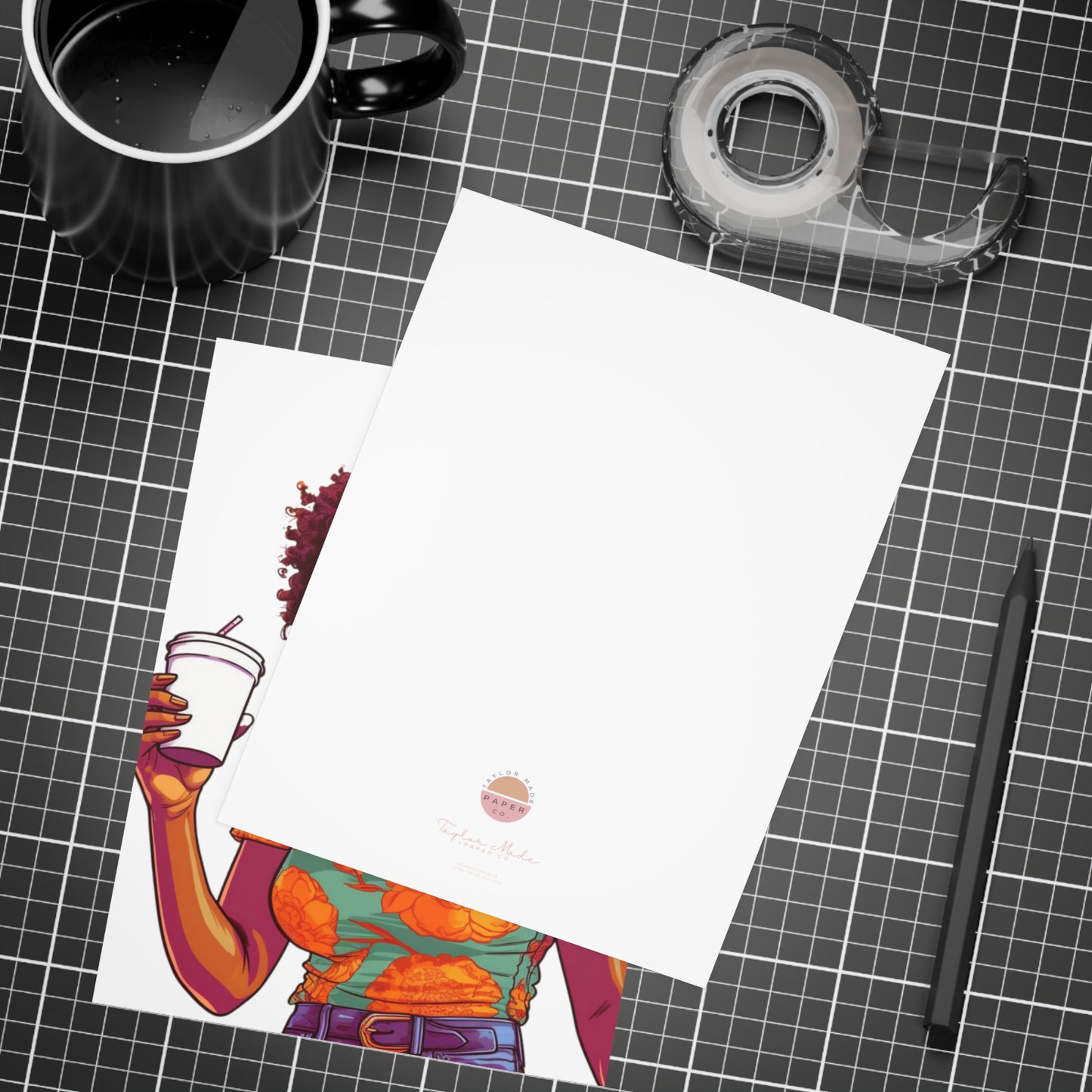 Coffee Break Collection | Jill | Black African American Women with Coffee | Black Joy | Orange |