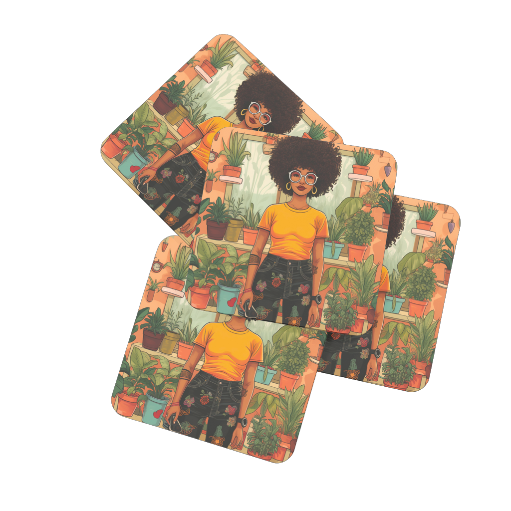 | Plant Mom Collection | Amina Tangerine | Hardboard Coaster Set of 4