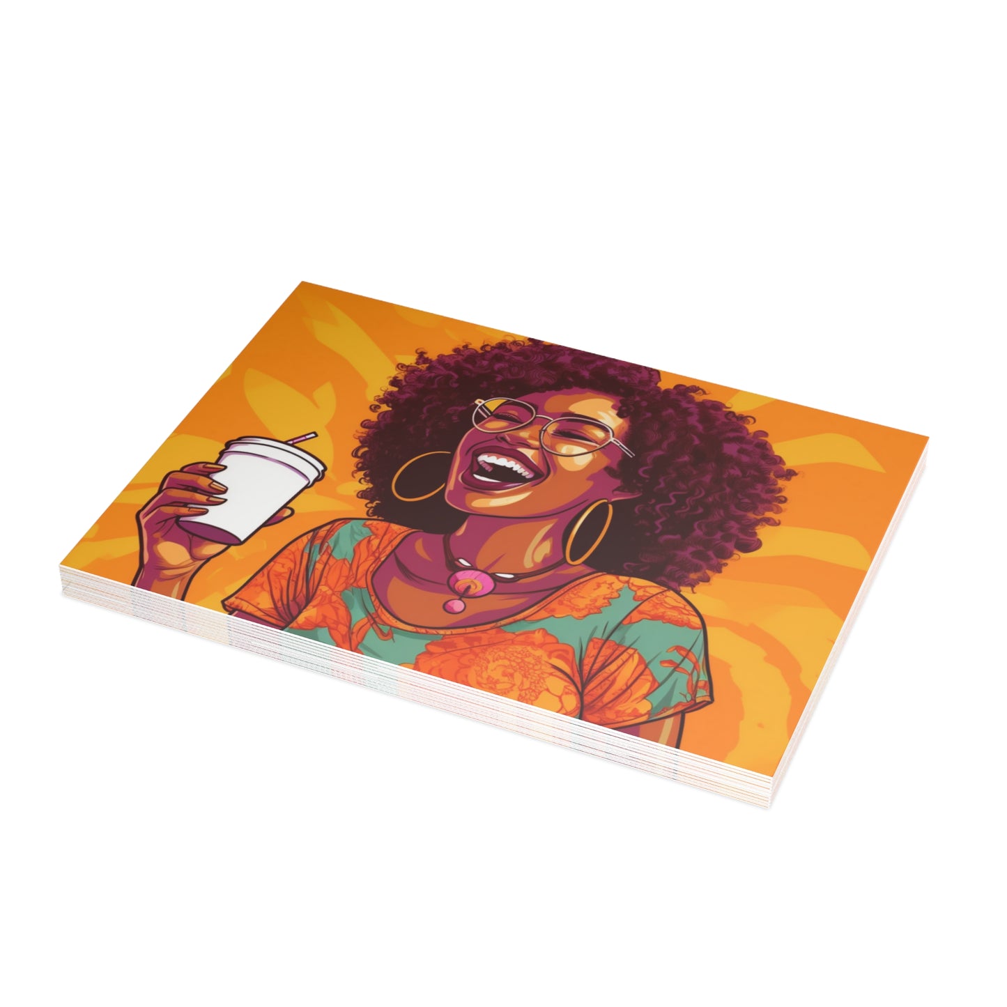 Coffee Break Collection | Jill | Black African American Women with Coffee | Black Joy | Orange |