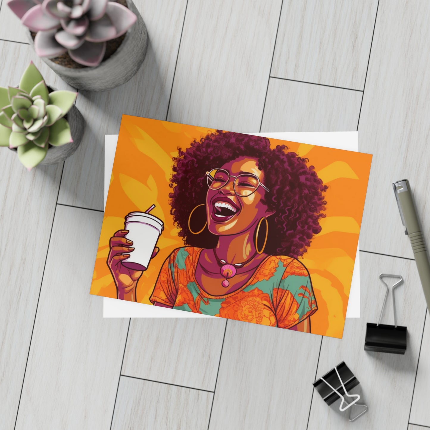 Coffee Break Collection | Jill | Black African American Women with Coffee | Black Joy | Orange |