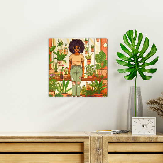 Plant Mom Collection | Peach Dream | Black Woman | By Her Beloved Plant Babies || Wall Tile