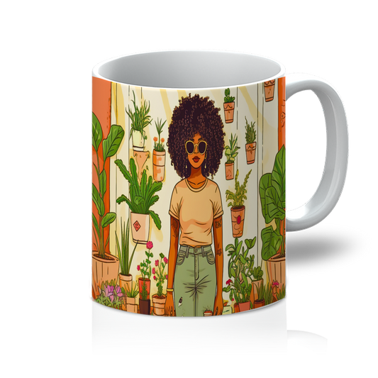 Plant Mom Collection | Peach Dream | Black Woman | By Her Beloved Plant Babies | 11oz Mug