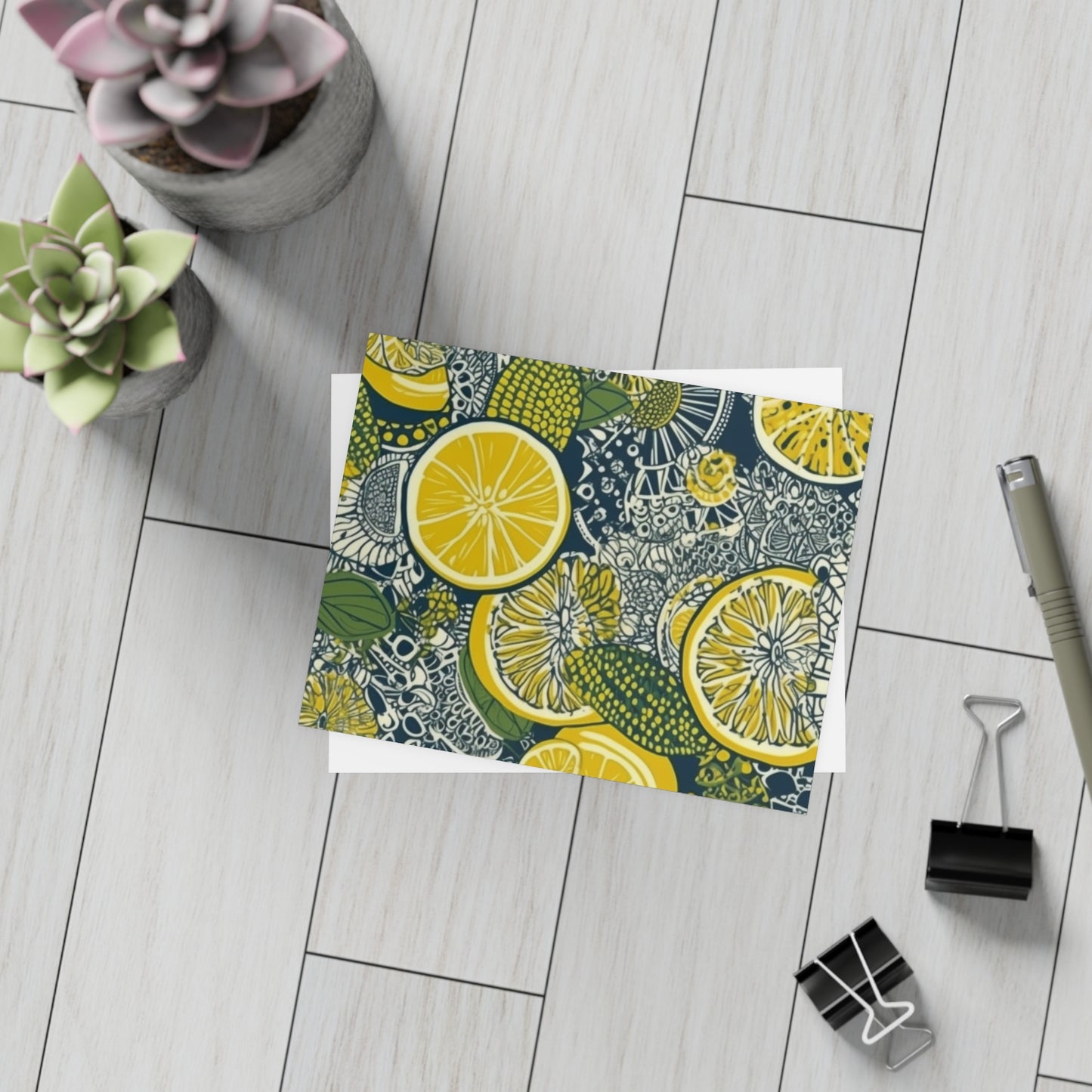 Lemons and Leaves: Lemonade brunch Blue Postcard Bundles |envelopes included | African Wax Print |