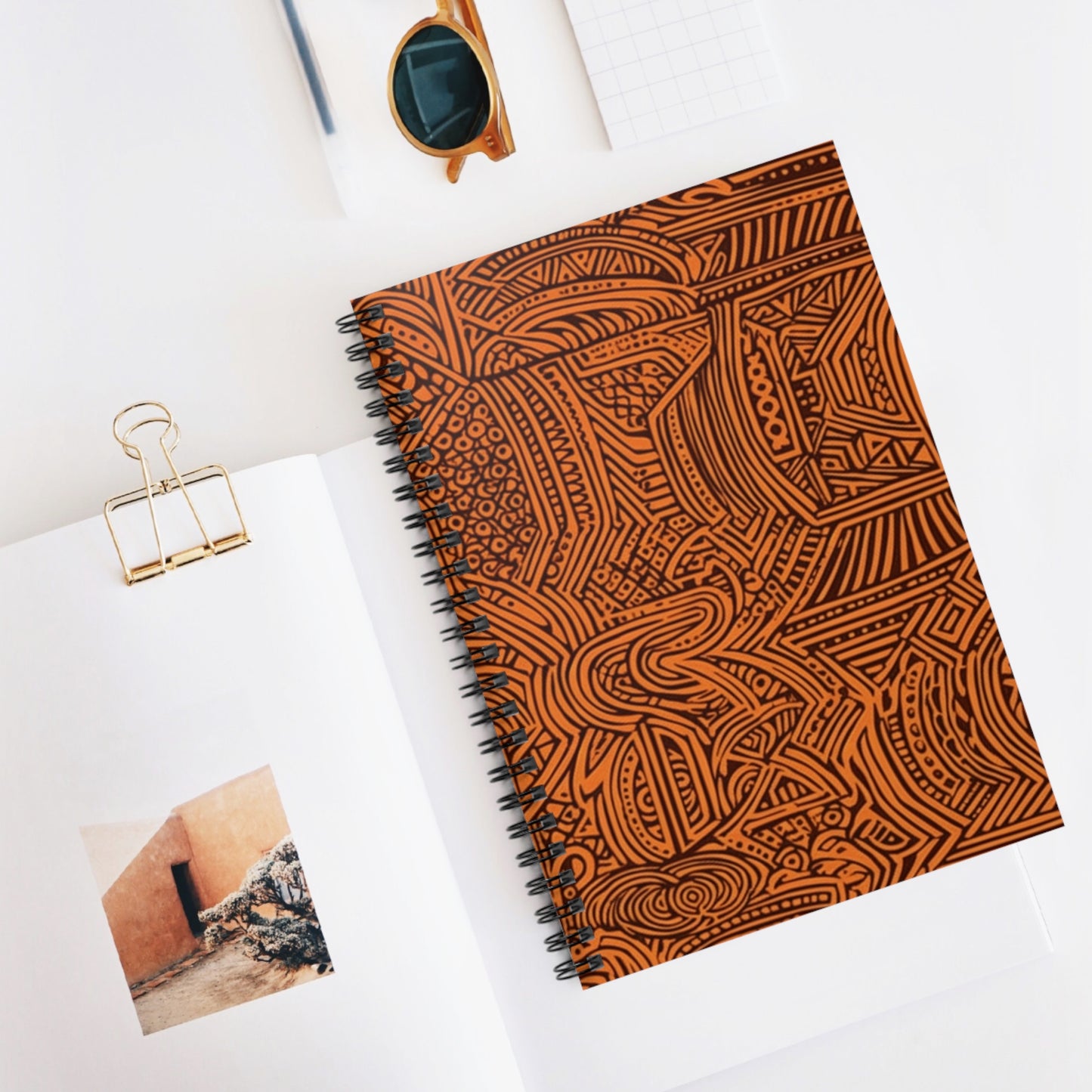 | African Dreamcatcher | African Wax Print | Spiral Notebook | Journal | Orange & Black |