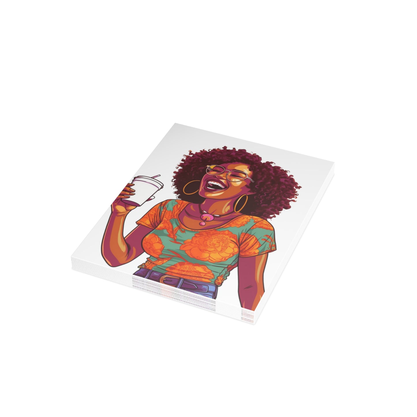 Coffee Break Collection | Jill | Black African American Women with Coffee | Black Joy | Orange |