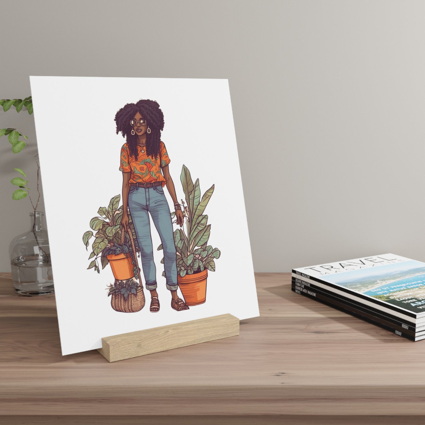 Plant Mom Collection| Kesha| Gallery Board with Stand | Black African American Women Plant Mom| Orange