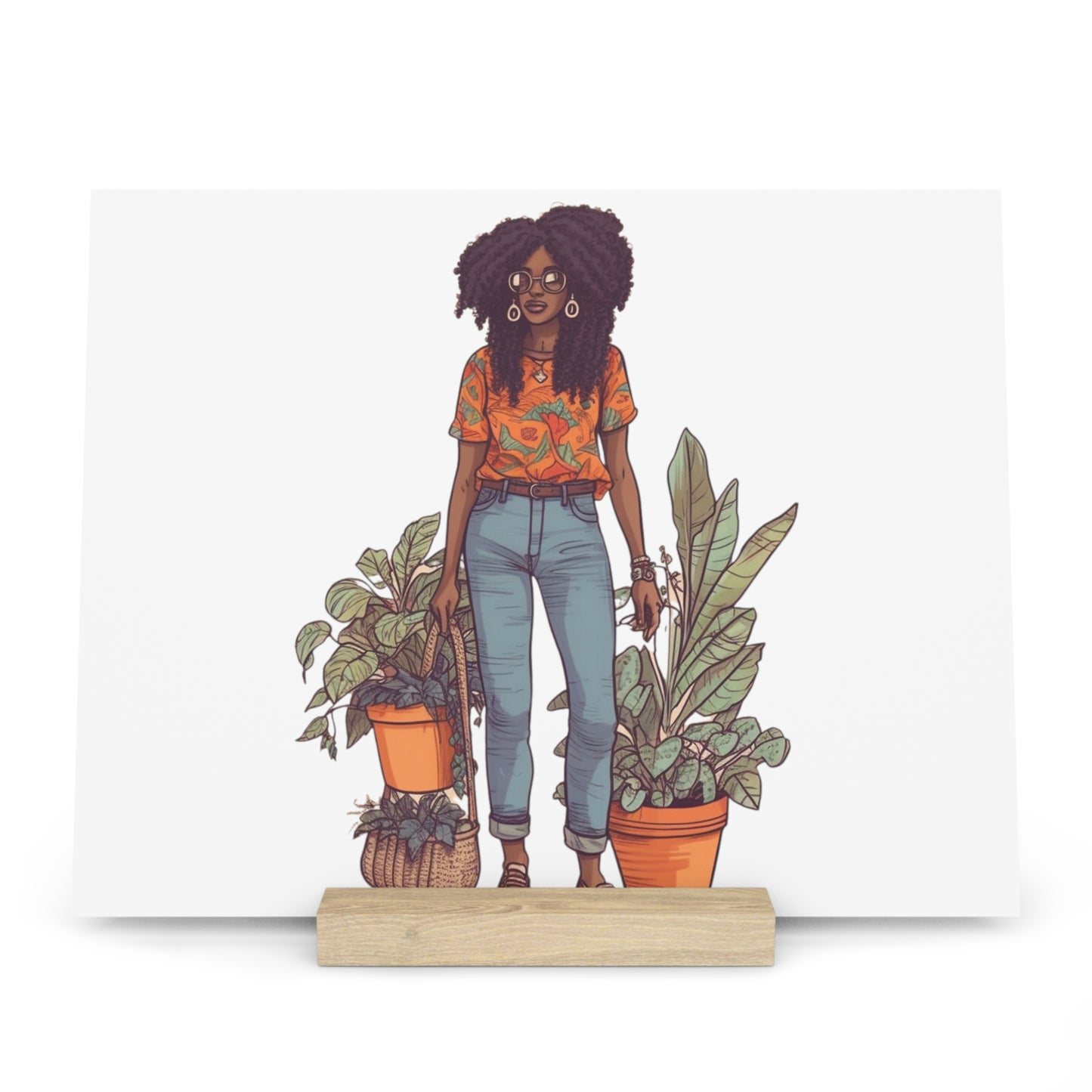 Plant Mom Collection| Kesha| Gallery Board with Stand | Black African American Women Plant Mom| Orange