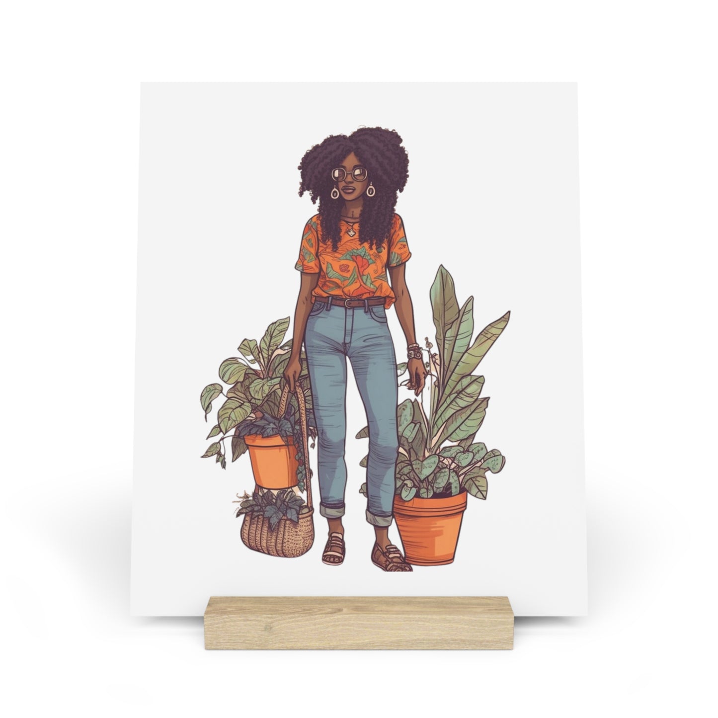 Plant Mom Collection| Kesha| Gallery Board with Stand | Black African American Women Plant Mom| Orange