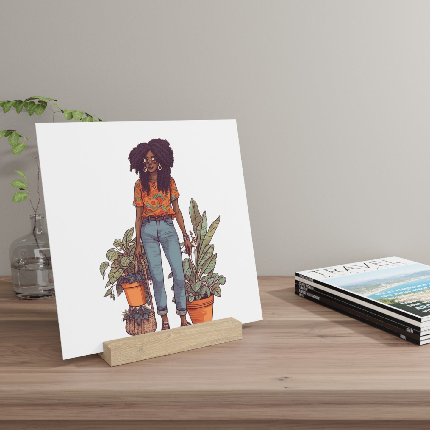 Plant Mom Collection| Kesha| Gallery Board with Stand | Black African American Women Plant Mom| Orange