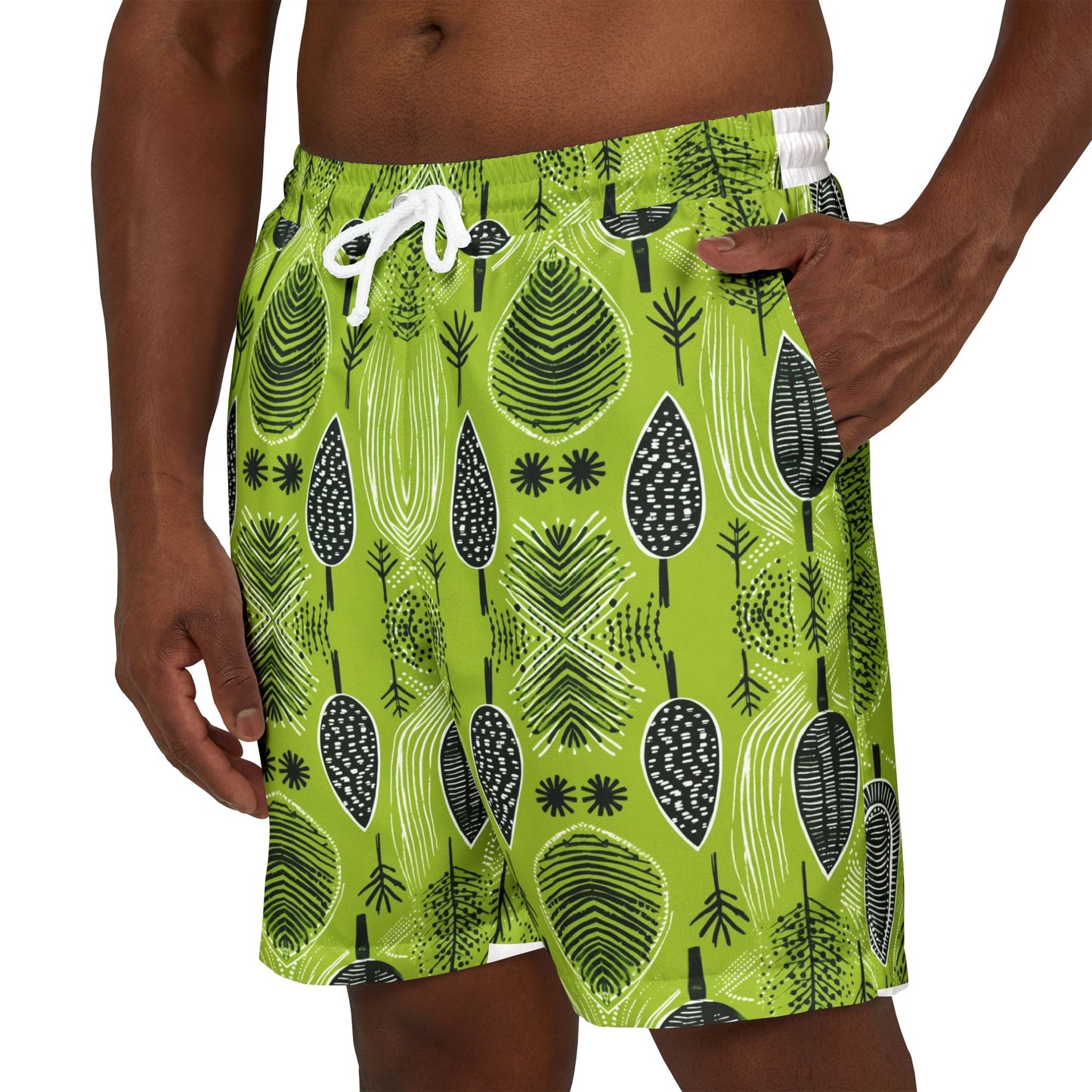 Tropical Leaf Swim Shorts | Unisex AOP Beachwear, Summer Swimwear, Vacation Essentials, Pool Party Gear, Tropical Vibes