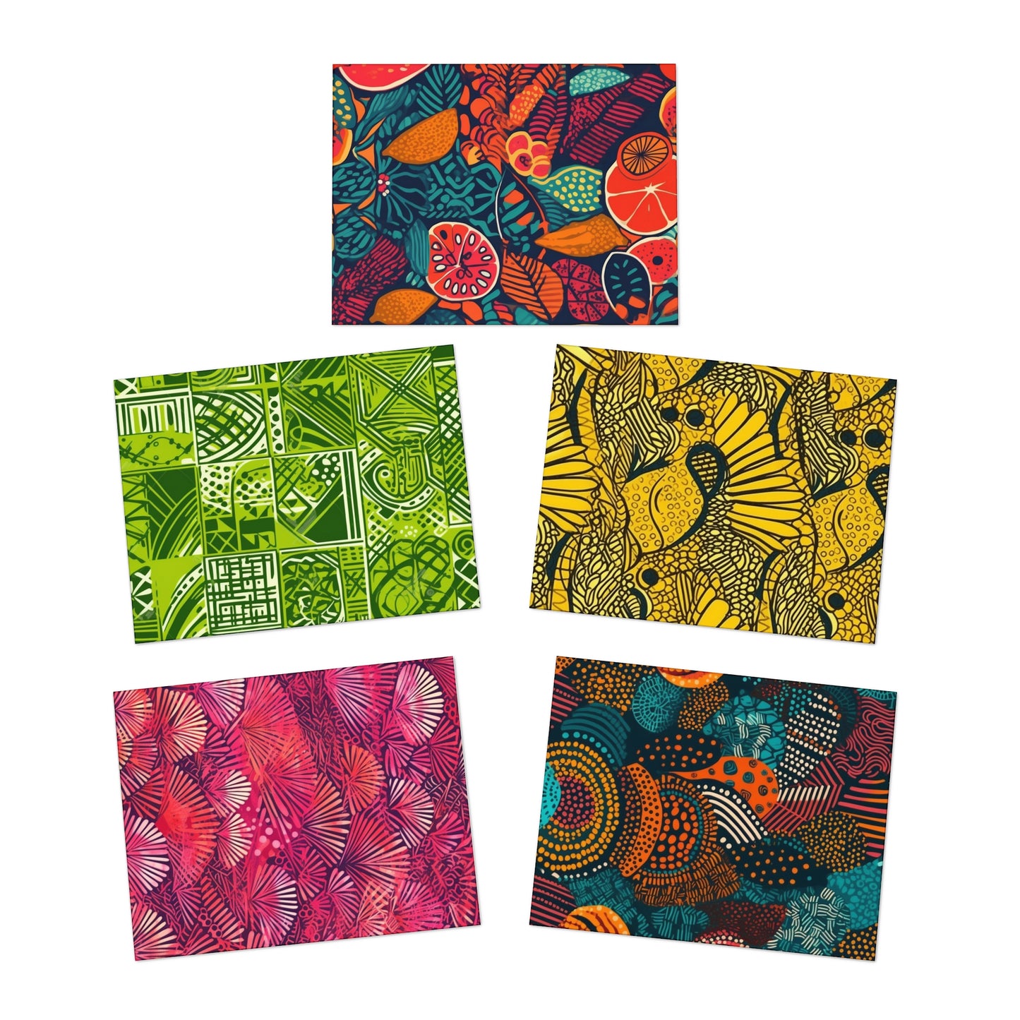 | African Batikk | African Wax Print | Multi-Design Bundle Greeting Cards (5-Pack) |
