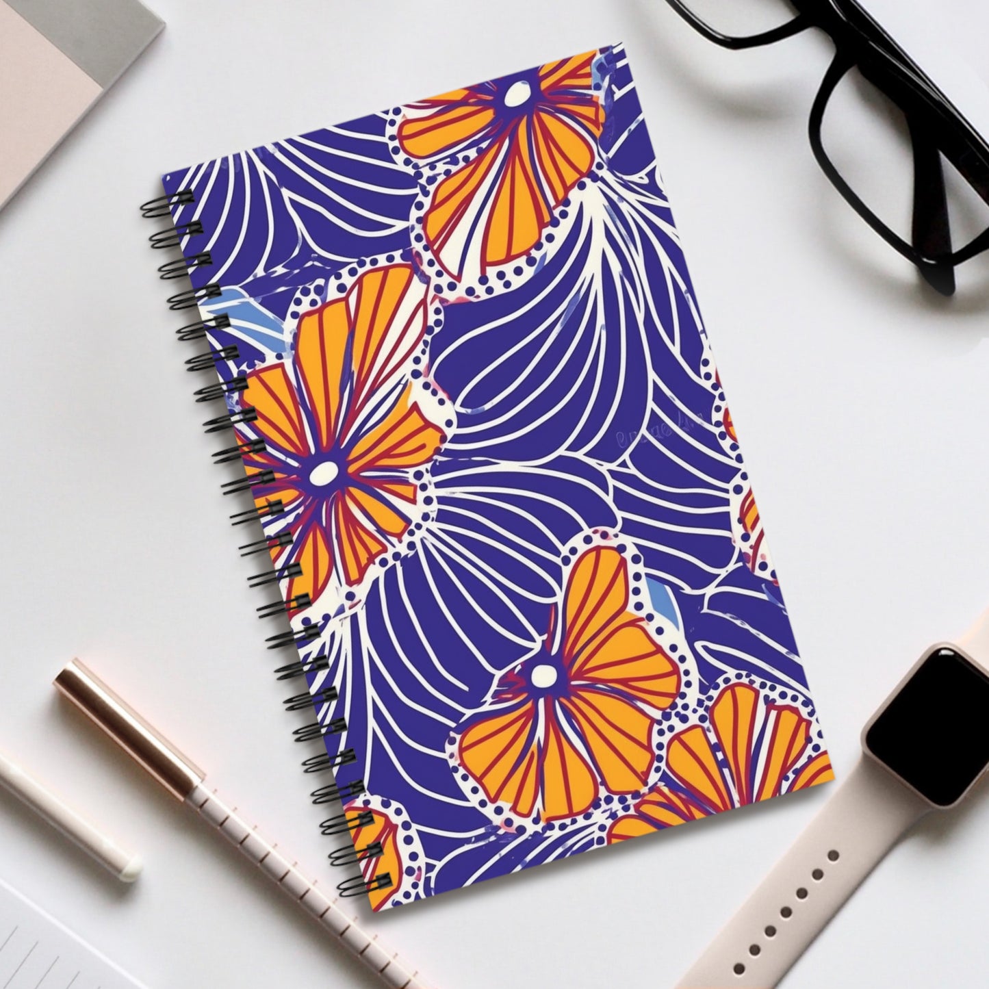 African Wax Print | Orange Flowers Spiral Journal (EU)