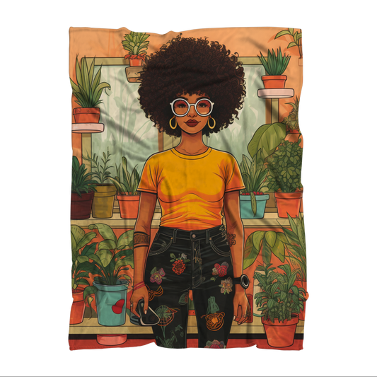 | Plant Mom Collection | Amina Tangerine | Premium Sublimation Adult Blanket