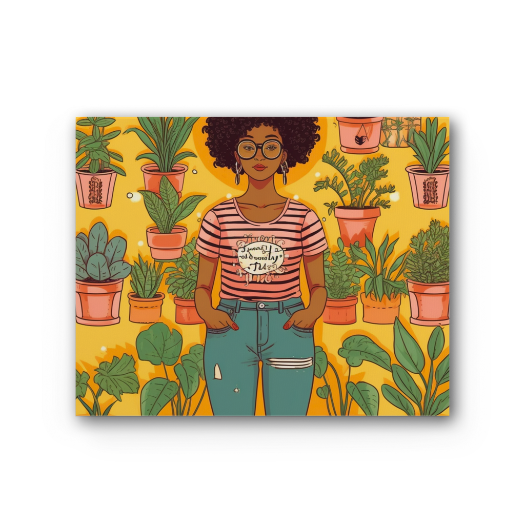 Plant Mom Collection | Trina  Sunshine| Black Women | Premium Stretched Canvas