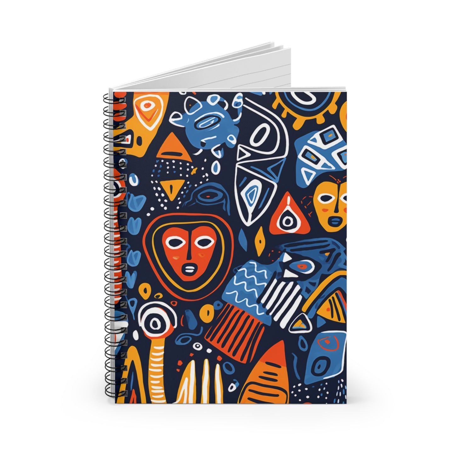 Mukingi Mask | African Wax Print | Spiral Notebook - Ruled Line