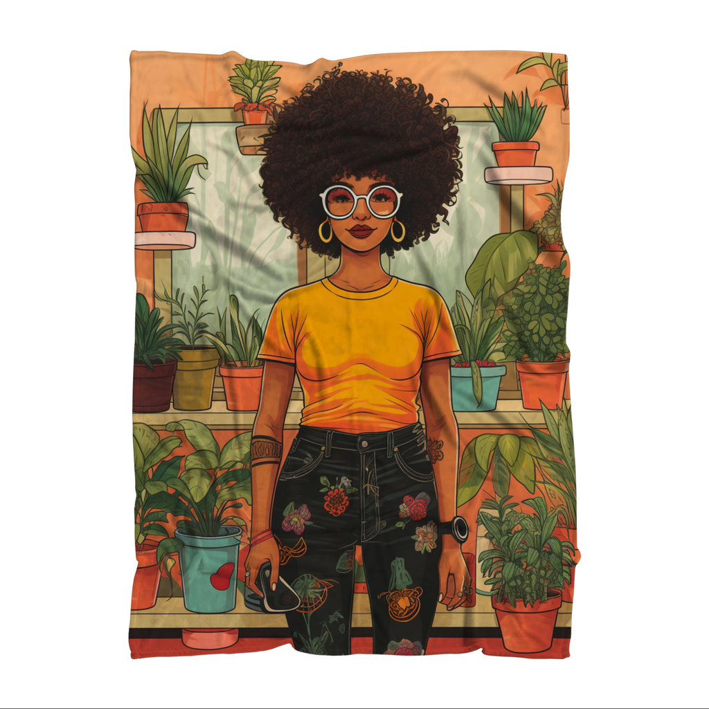 | Plant Mom Collection | Amina Tangerine | Premium Sublimation Adult Blanket