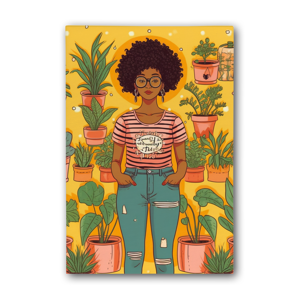 Plant Mom Collection | Trina  Sunshine| Black Women | Premium Stretched Canvas