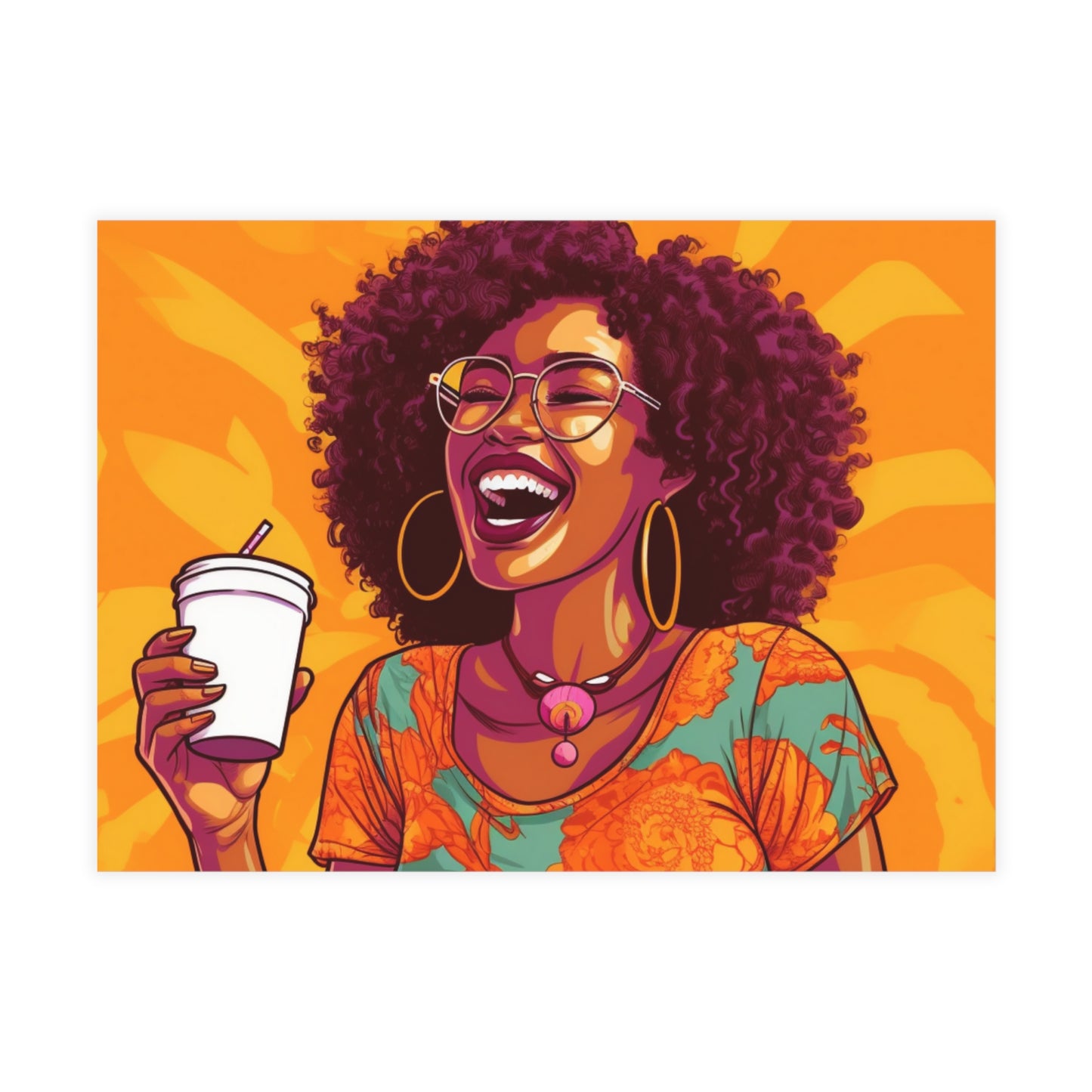 Coffee Break Collection | Jill | Black African American Women with Coffee | Black Joy | Orange |
