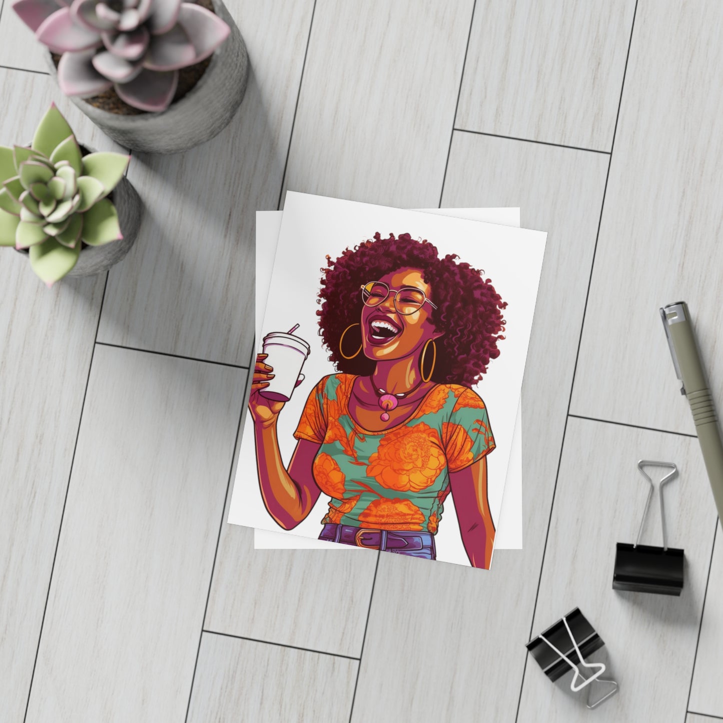 Coffee Break Collection | Jill | Black African American Women with Coffee | Black Joy | Orange |